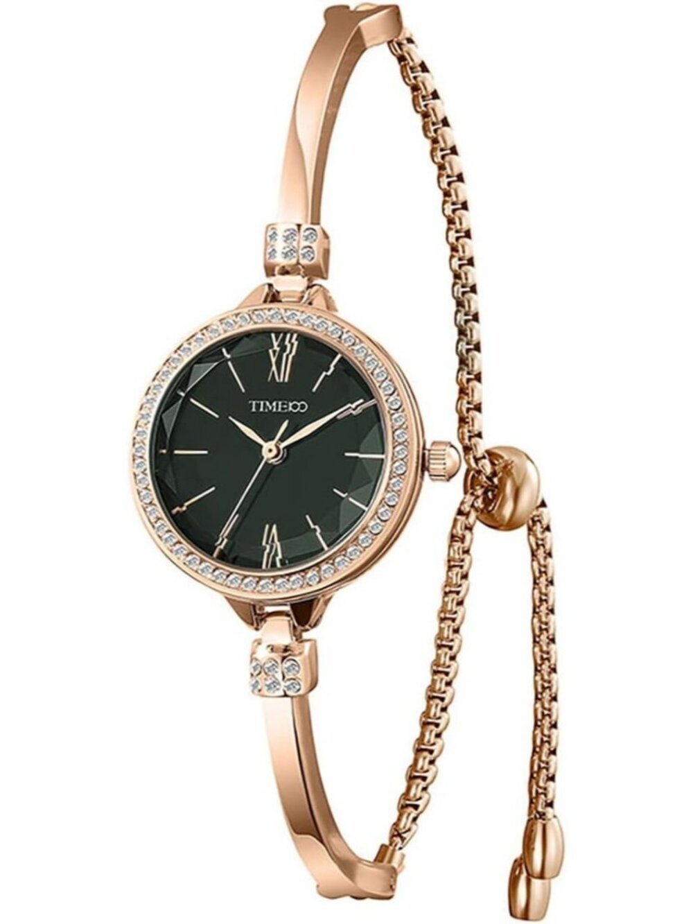 Women's Black And Gold Analog Quartz Diamonds Waterproof Movement Bracelet Watch
